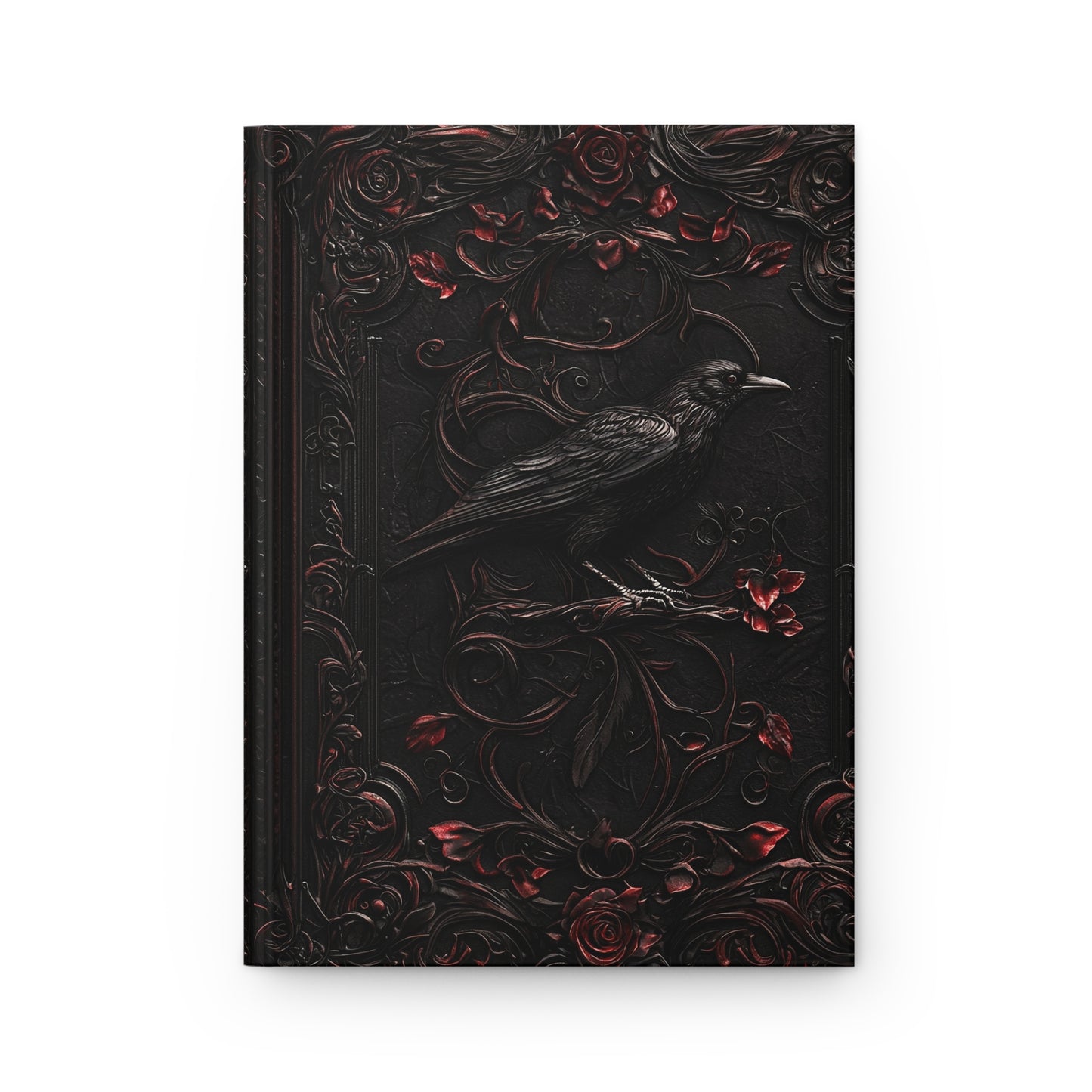 Black Raven Journal with Intricate Floral Design - Gothic Stationery