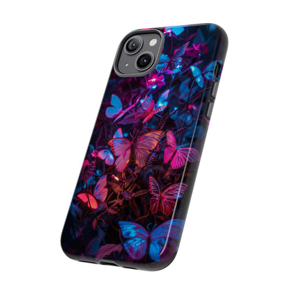 Neon Butterfly Garden Phone Case - Vibrant Nighttime Design for iPhone, Samsung Galaxy, and Google Pixel Devices