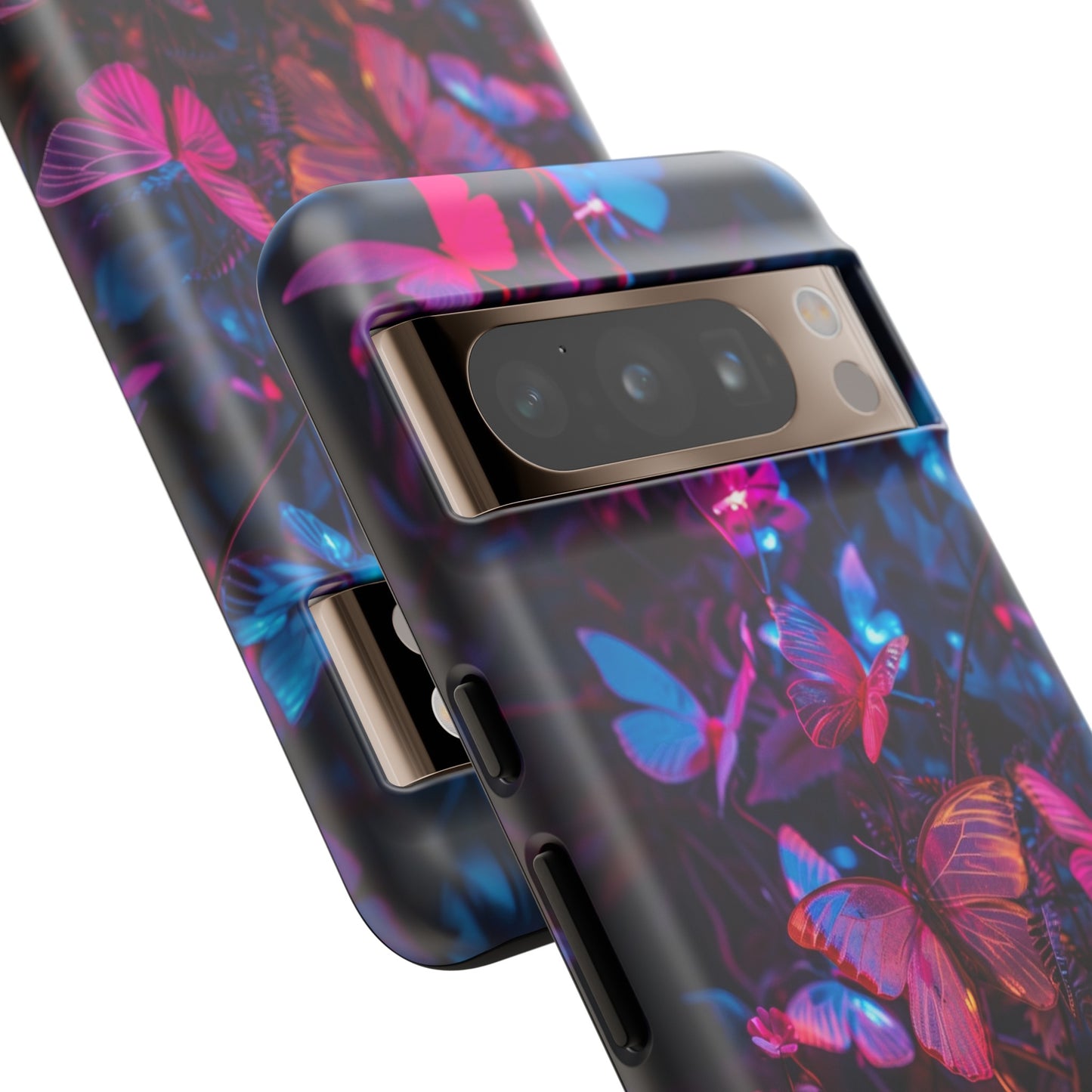 Neon Butterfly Garden Phone Case - Vibrant Nighttime Design for iPhone, Samsung Galaxy, and Google Pixel Devices