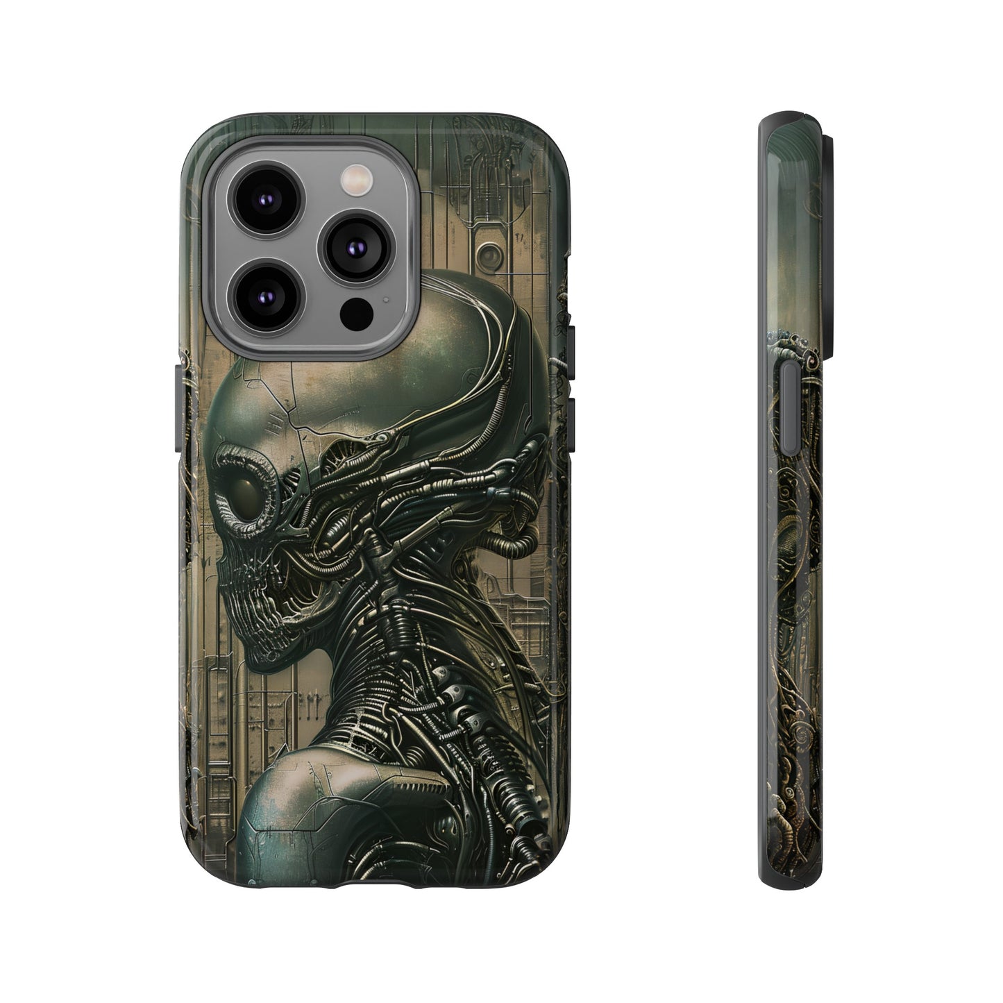 Biomechanical Android Phone Case – Futuristic Alien Horror H.R. Giger-Inspired Design for iPhone, Samsung Galaxy, and Google Pixel Devices