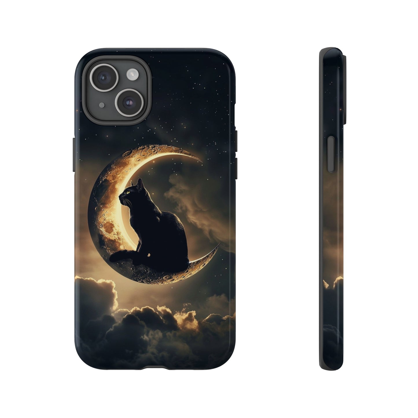 Black Cat on Crescent Moon Phone Case - Mystical Night Sky Design for iPhone, Samsung Galaxy, and Google Pixel Devices