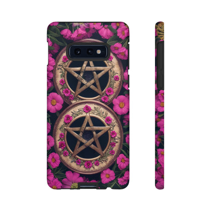 Pentacles in Pink Flowers Tough Phone Case – Mystical Floral Design for iPhone, Samsung Galaxy, and Google Pixel Devices