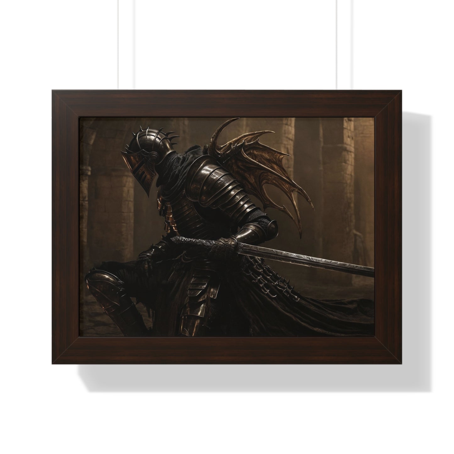 Framed Poster of a Dark Gothic Knight in Candlelit Medieval Castle - Fantasy Wall Art Decor