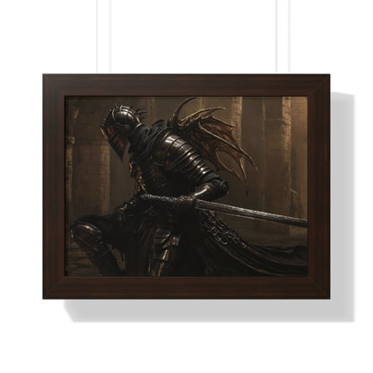 Framed Poster of a Dark Gothic Knight in Candlelit Medieval Castle - Fantasy Wall Art Decor