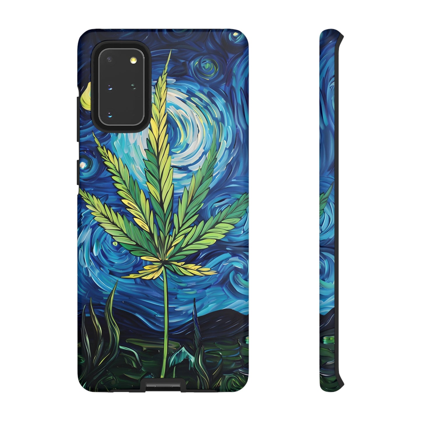 Pot Leaf Starry Night Phone Case – Artistic Marijuana Design for iPhone, Samsung Galaxy, and Google Pixel Devices