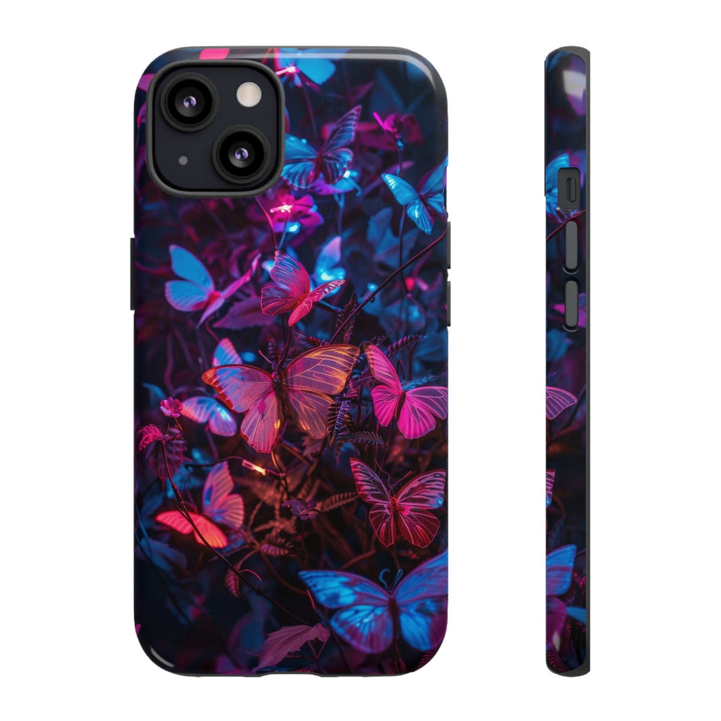 Neon Butterfly Garden Phone Case - Vibrant Nighttime Design for iPhone, Samsung Galaxy, and Google Pixel Devices