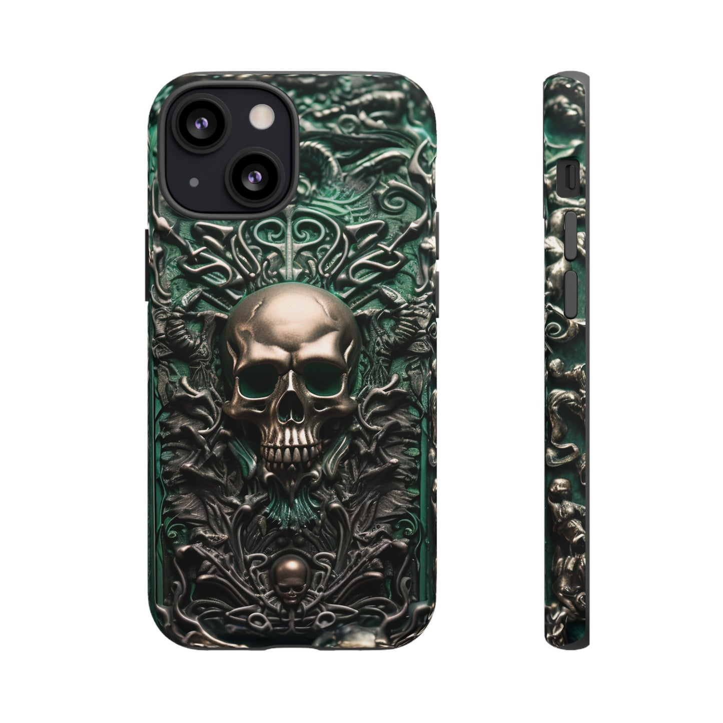 Green Skull Phone Case – Ornate Gothic Design for iPhone, Samsung Galaxy, and Google Pixel Devices