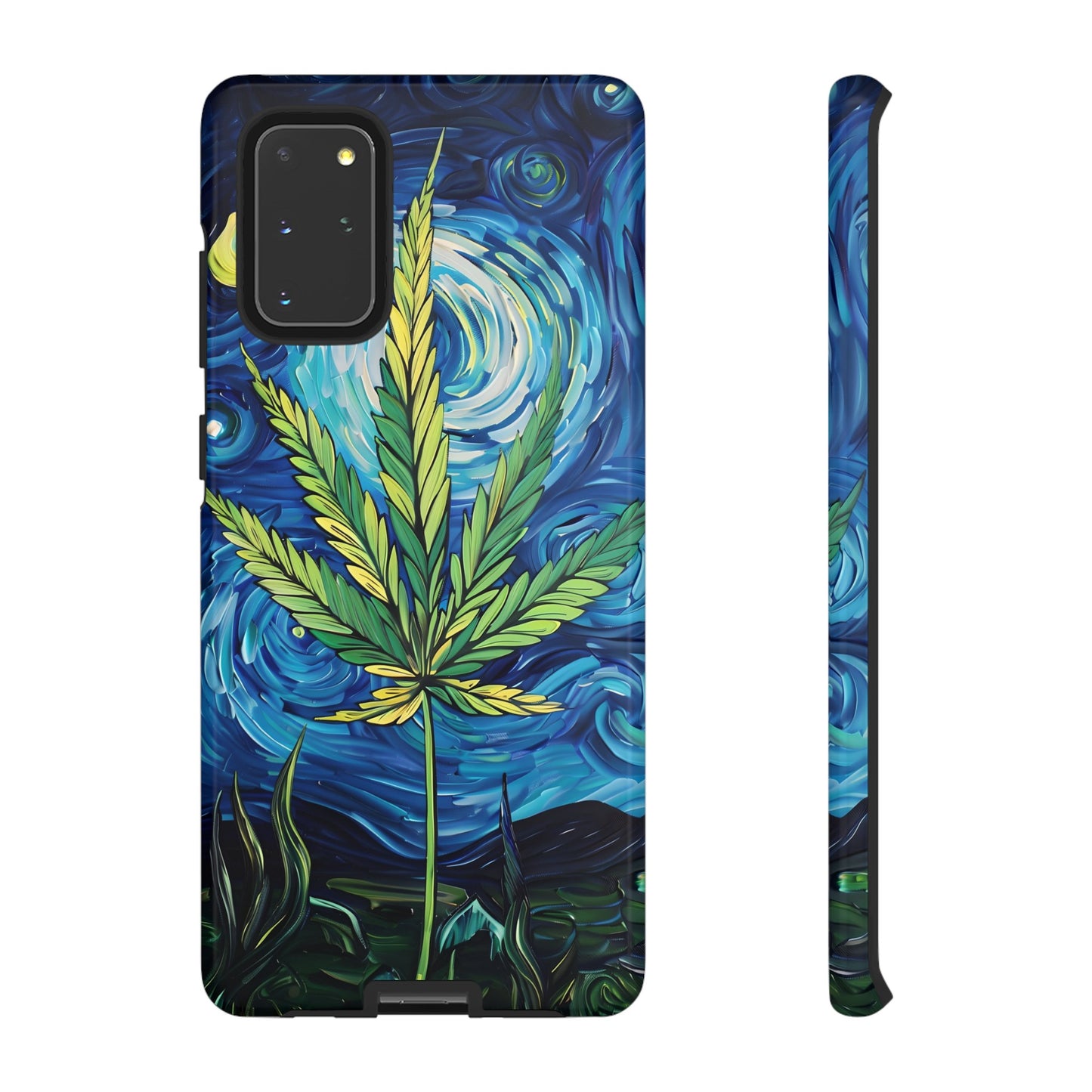 Pot Leaf Starry Night Phone Case – Artistic Marijuana Design for iPhone, Samsung Galaxy, and Google Pixel Devices