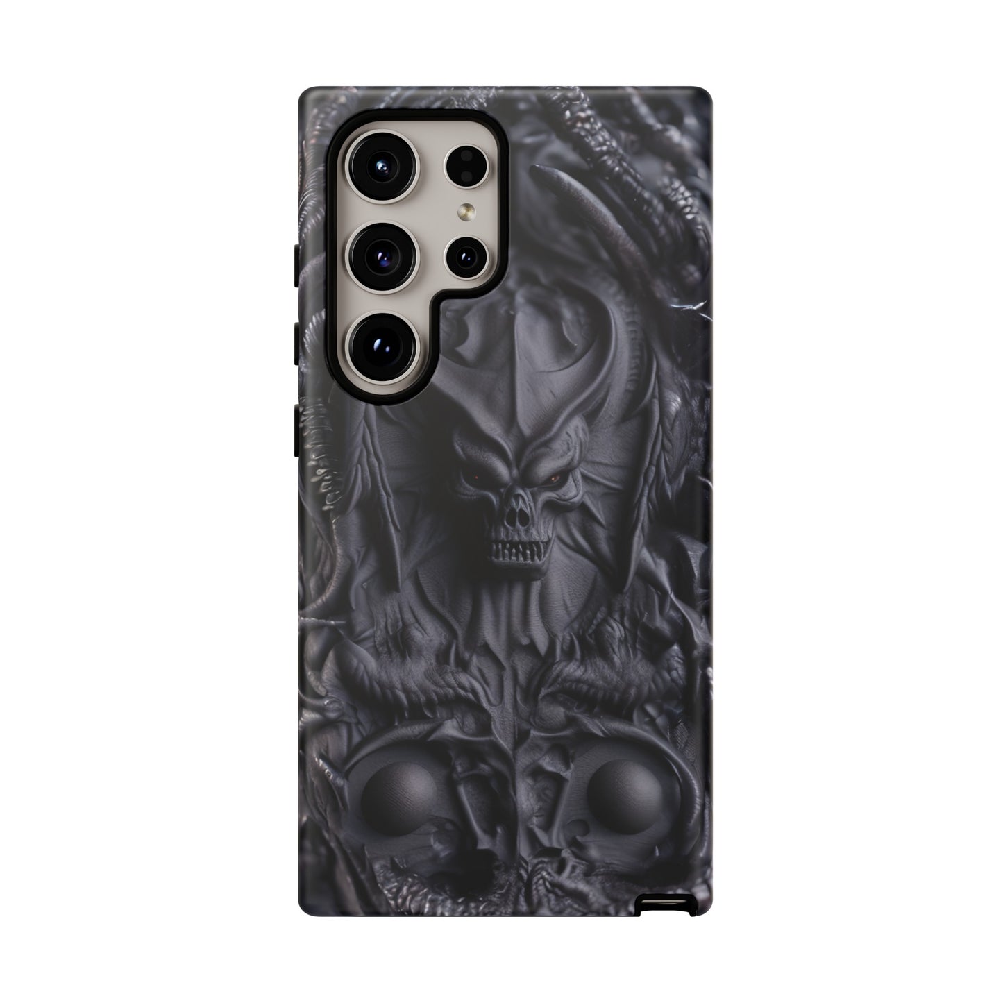 Black Demon Phone Case – Horned Hell Horror Design for iPhone, Samsung Galaxy, and Google Pixel Devices