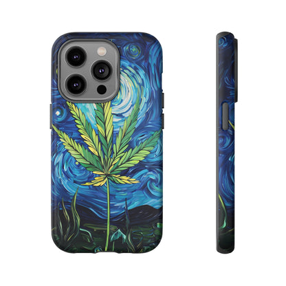 Pot Leaf Starry Night Phone Case – Artistic Marijuana Design for iPhone, Samsung Galaxy, and Google Pixel Devices