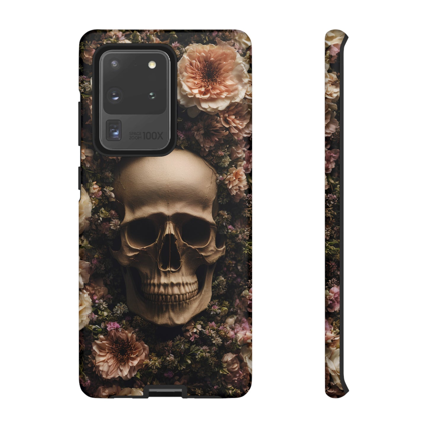 Skull and Flowers #2 Phone Case – Gothic Floral Design for iPhone, Samsung Galaxy, and Google Pixel Devices