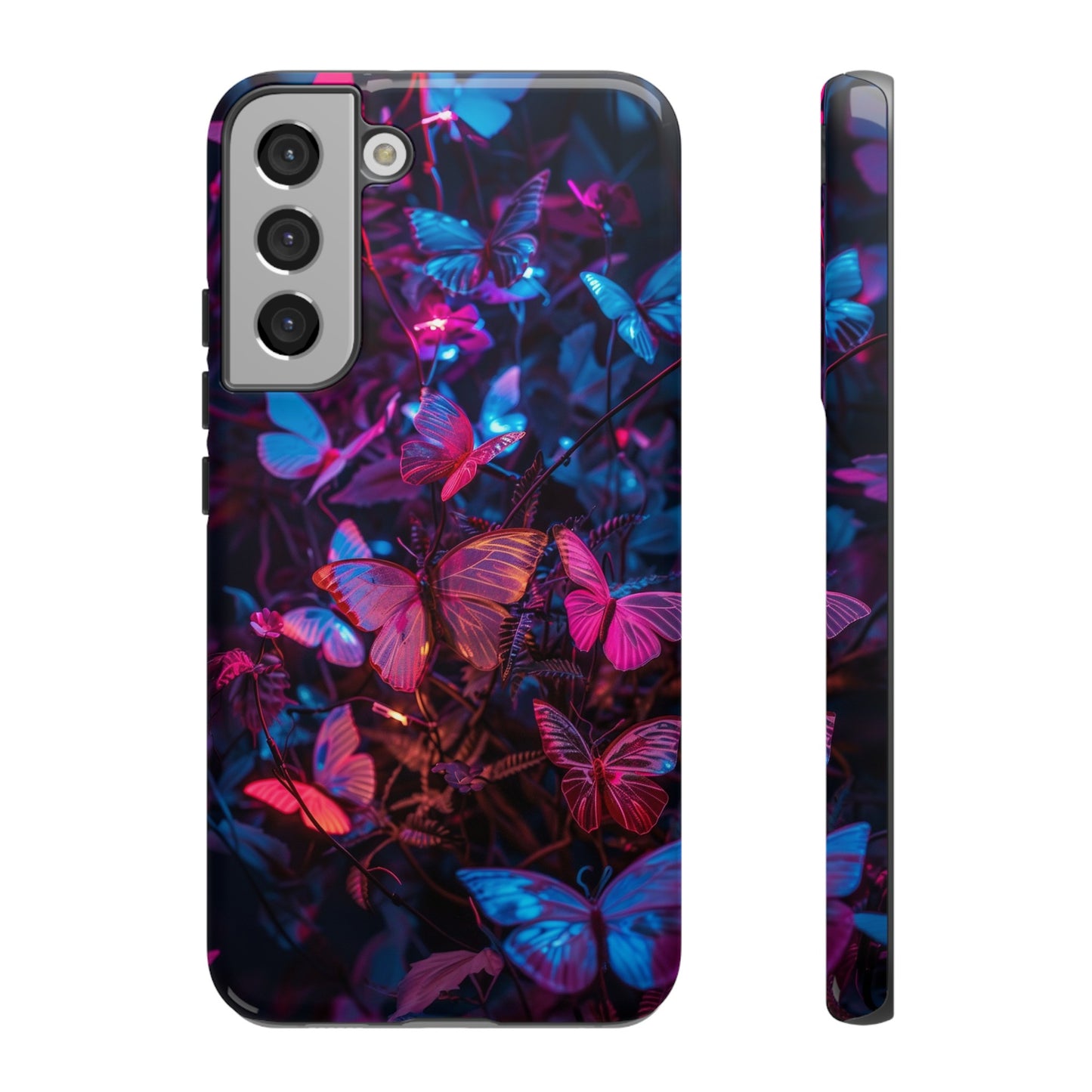 Neon Butterfly Garden Phone Case - Vibrant Nighttime Design for iPhone, Samsung Galaxy, and Google Pixel Devices