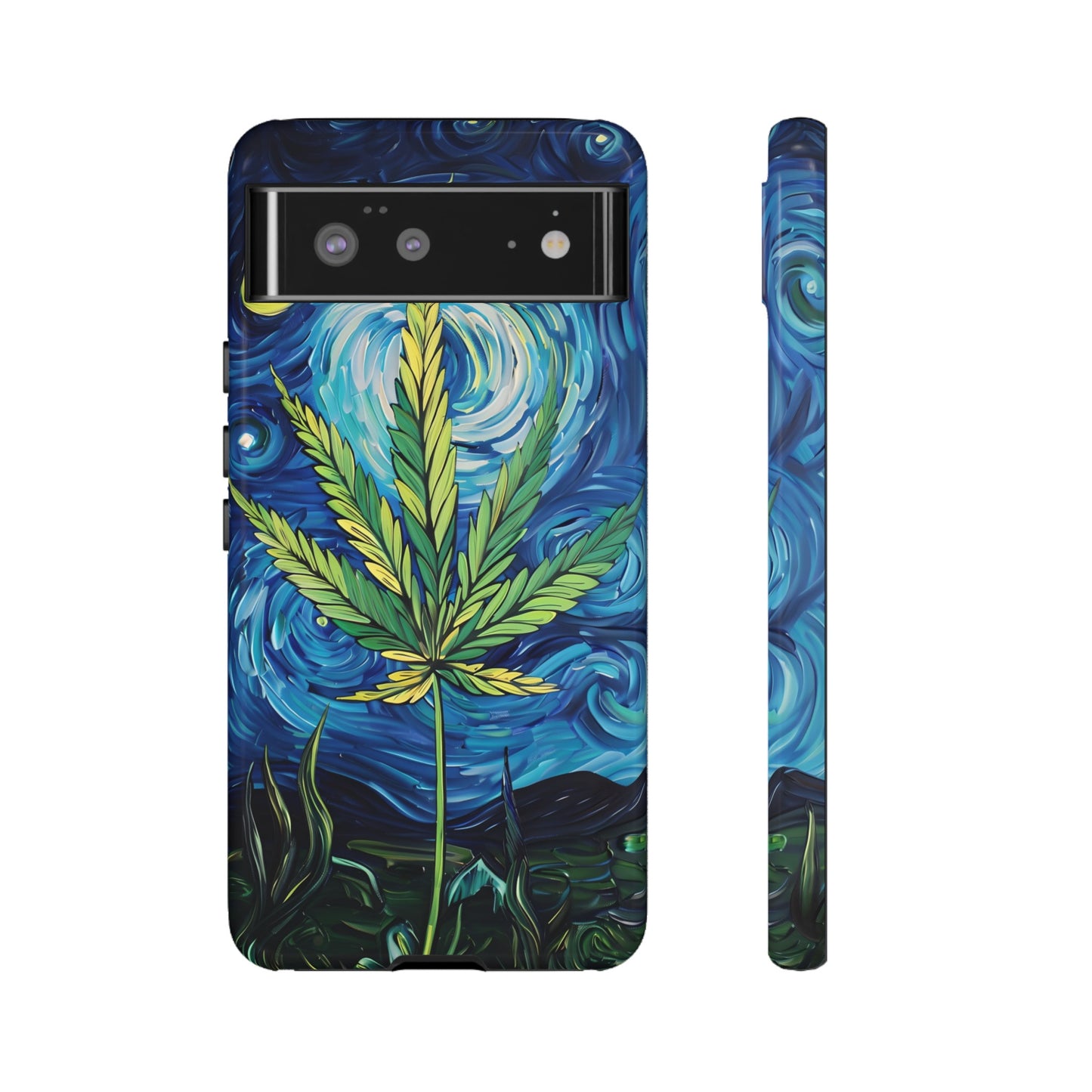 Pot Leaf Starry Night Phone Case – Artistic Marijuana Design for iPhone, Samsung Galaxy, and Google Pixel Devices