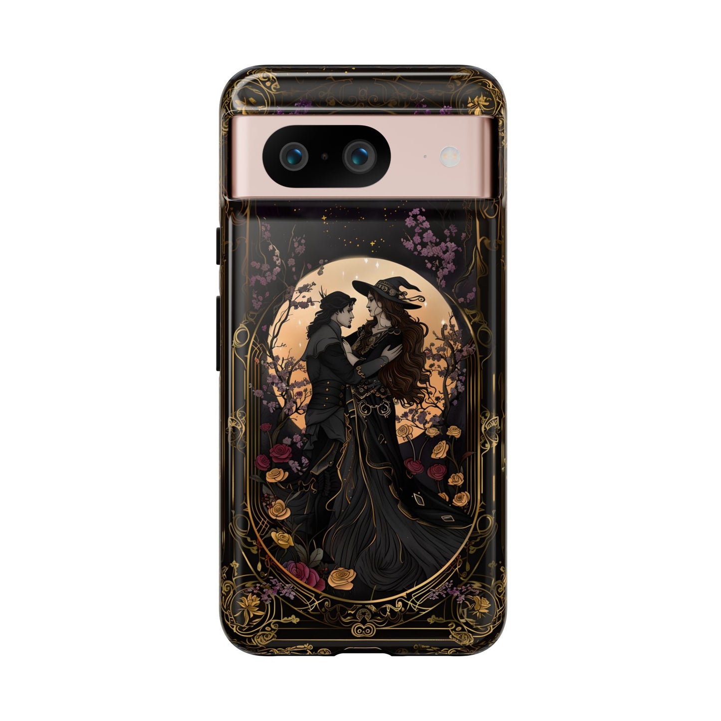 Gothic Romance Phone Case - Enchanted Witch and Lover Design for iPhone, Samsung Galaxy, and Google Pixel Devices