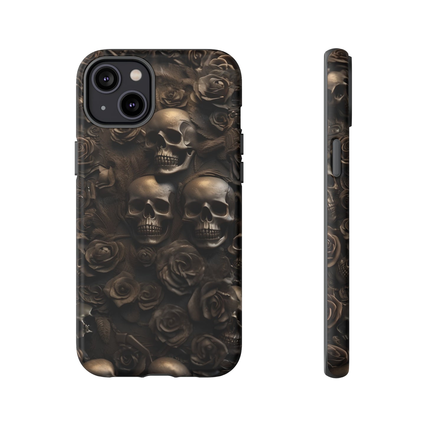 Sepia Gothic Skulls and Roses Phone Case – Dark Floral Design for iPhone, Samsung Galaxy, and Google Pixel Devices