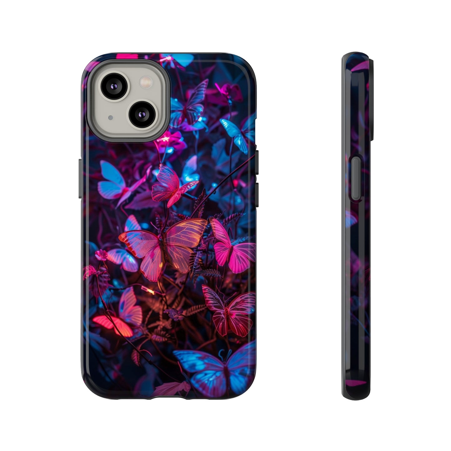 Neon Butterfly Garden Phone Case - Vibrant Nighttime Design for iPhone, Samsung Galaxy, and Google Pixel Devices