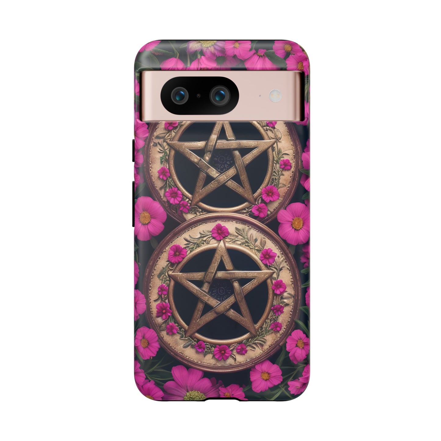 Pentacles in Pink Flowers Tough Phone Case – Mystical Floral Design for iPhone, Samsung Galaxy, and Google Pixel Devices