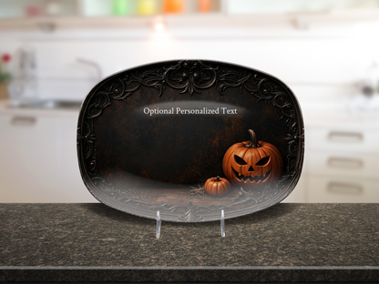 Jack-O'-Lantern Halloween Platter – Gothic Pumpkin Tray with Personalized Text