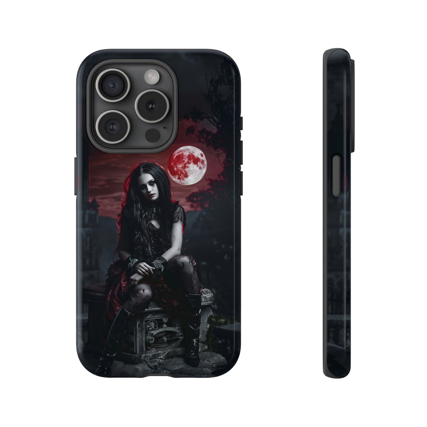 Gothic Vampire Girl Phone Case - Dark Fantasy Design with Blood Moon for iPhone,  Samsung Galaxy, and Google Pixel Devices