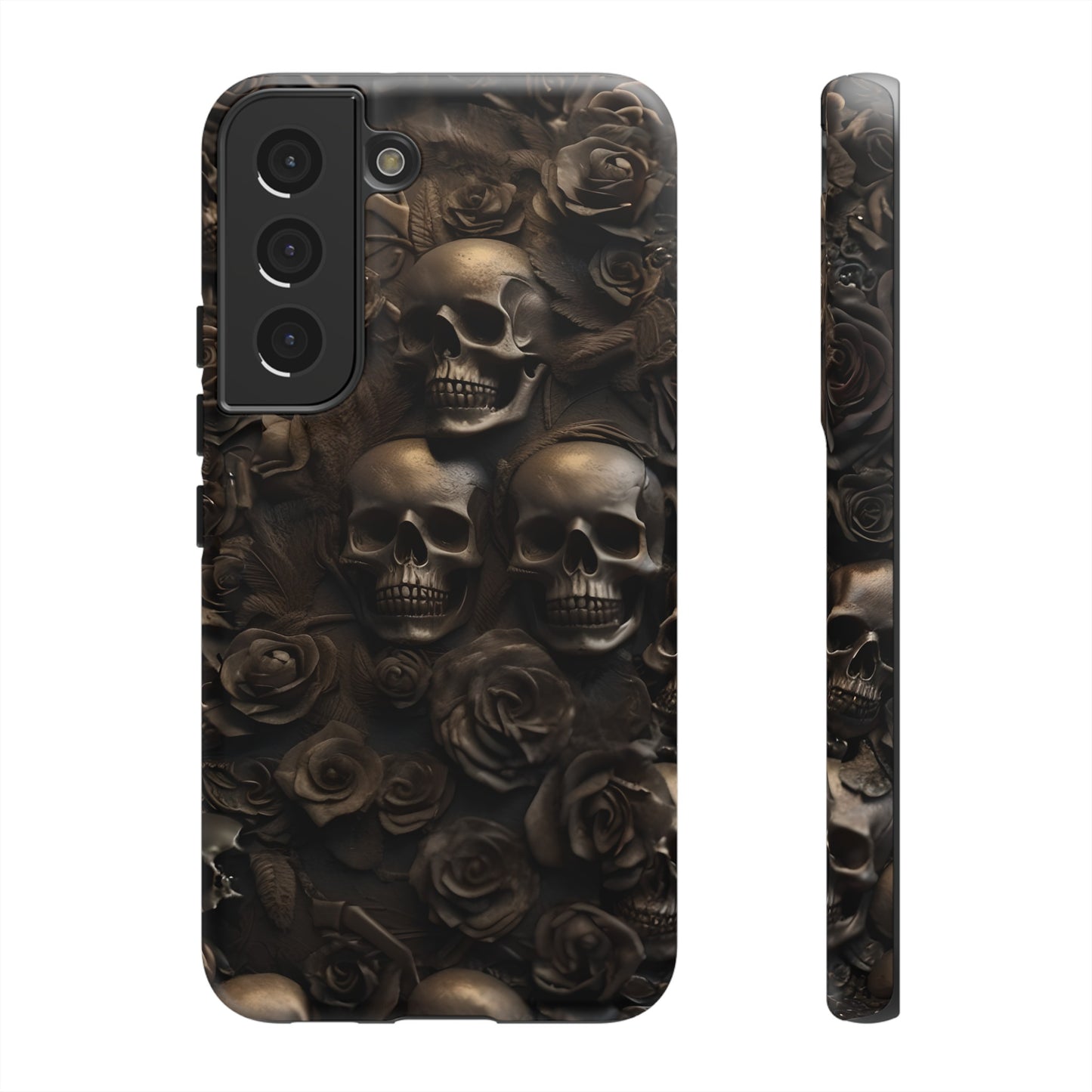 Sepia Gothic Skulls and Roses Phone Case – Dark Floral Design for iPhone, Samsung Galaxy, and Google Pixel Devices