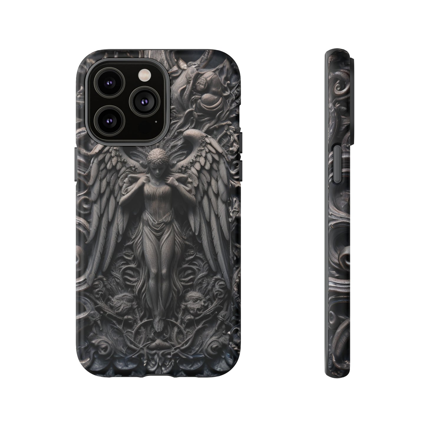 Grey Angel Phone Case – Gothic Marble Statue Design for iPhone, Samsung Galaxy, and Google Pixel Devices