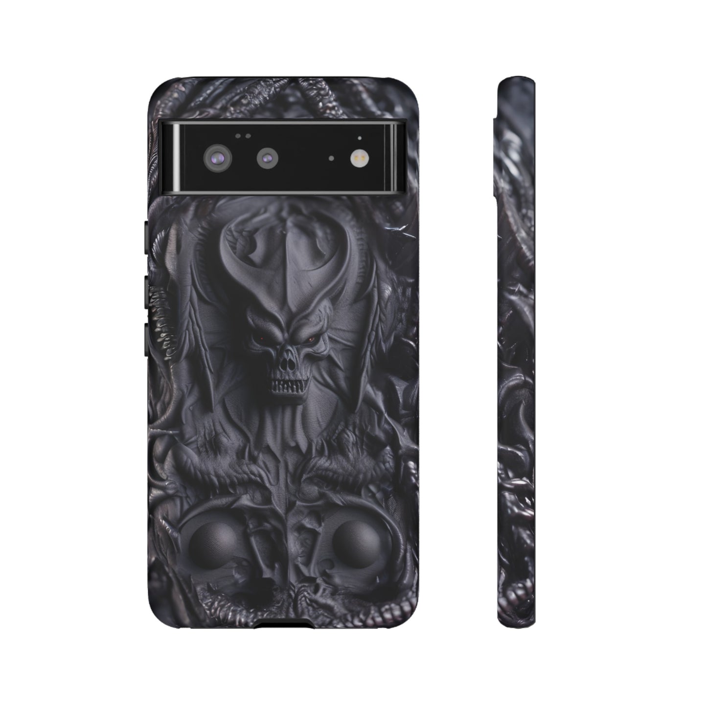 Black Demon Phone Case – Horned Hell Horror Design for iPhone, Samsung Galaxy, and Google Pixel Devices