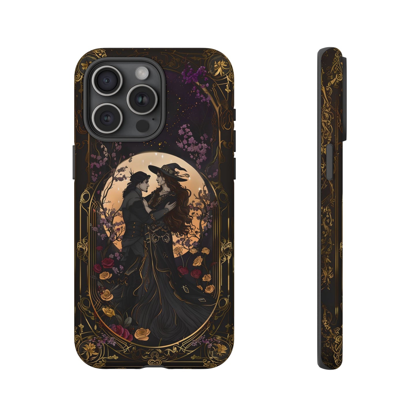 Gothic Romance Phone Case - Enchanted Witch and Lover Design for iPhone, Samsung Galaxy, and Google Pixel Devices