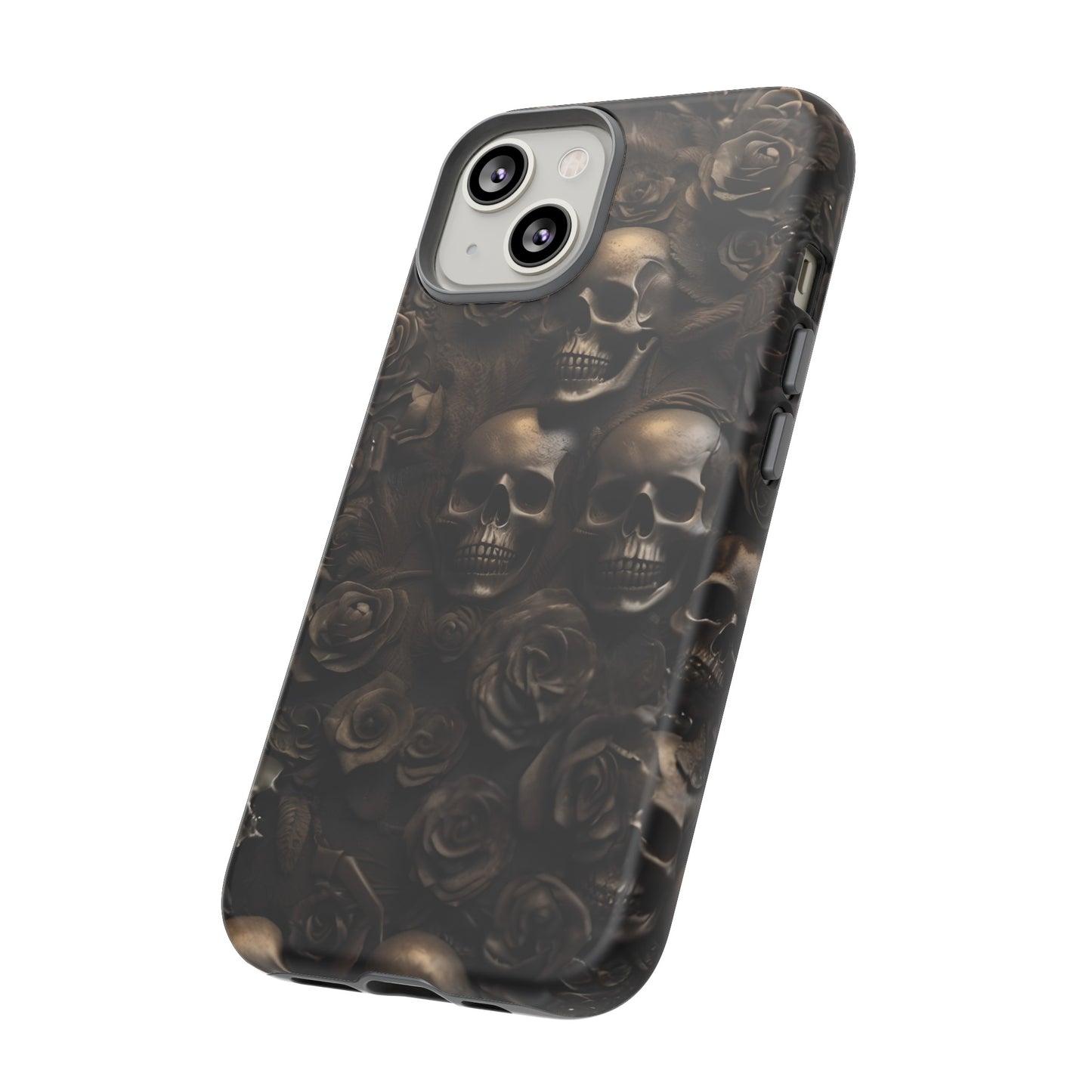 Sepia Gothic Skulls and Roses Phone Case – Dark Floral Design for iPhone, Samsung Galaxy, and Google Pixel Devices