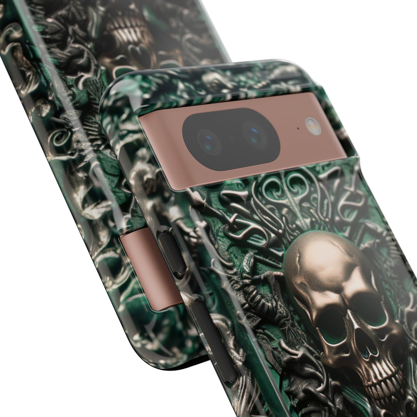 Green Skull Phone Case – Ornate Gothic Design for iPhone, Samsung Galaxy, and Google Pixel Devices