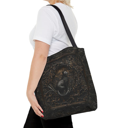 Vintage-Inspired Gothic Cat Tote Bag with Ornate Design - Perfect for Gothic Aesthetic and Nature Lovers