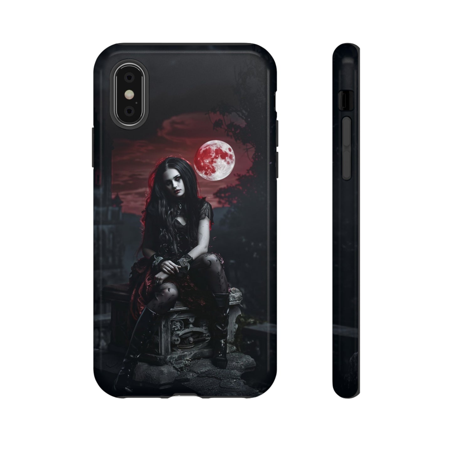 Gothic Vampire Girl Phone Case - Dark Fantasy Design with Blood Moon for iPhone,  Samsung Galaxy, and Google Pixel Devices