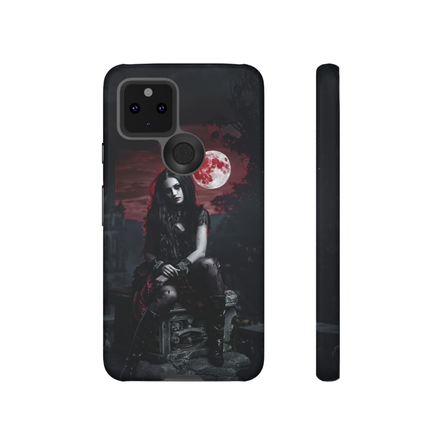 Gothic Vampire Girl Phone Case - Dark Fantasy Design with Blood Moon for iPhone,  Samsung Galaxy, and Google Pixel Devices