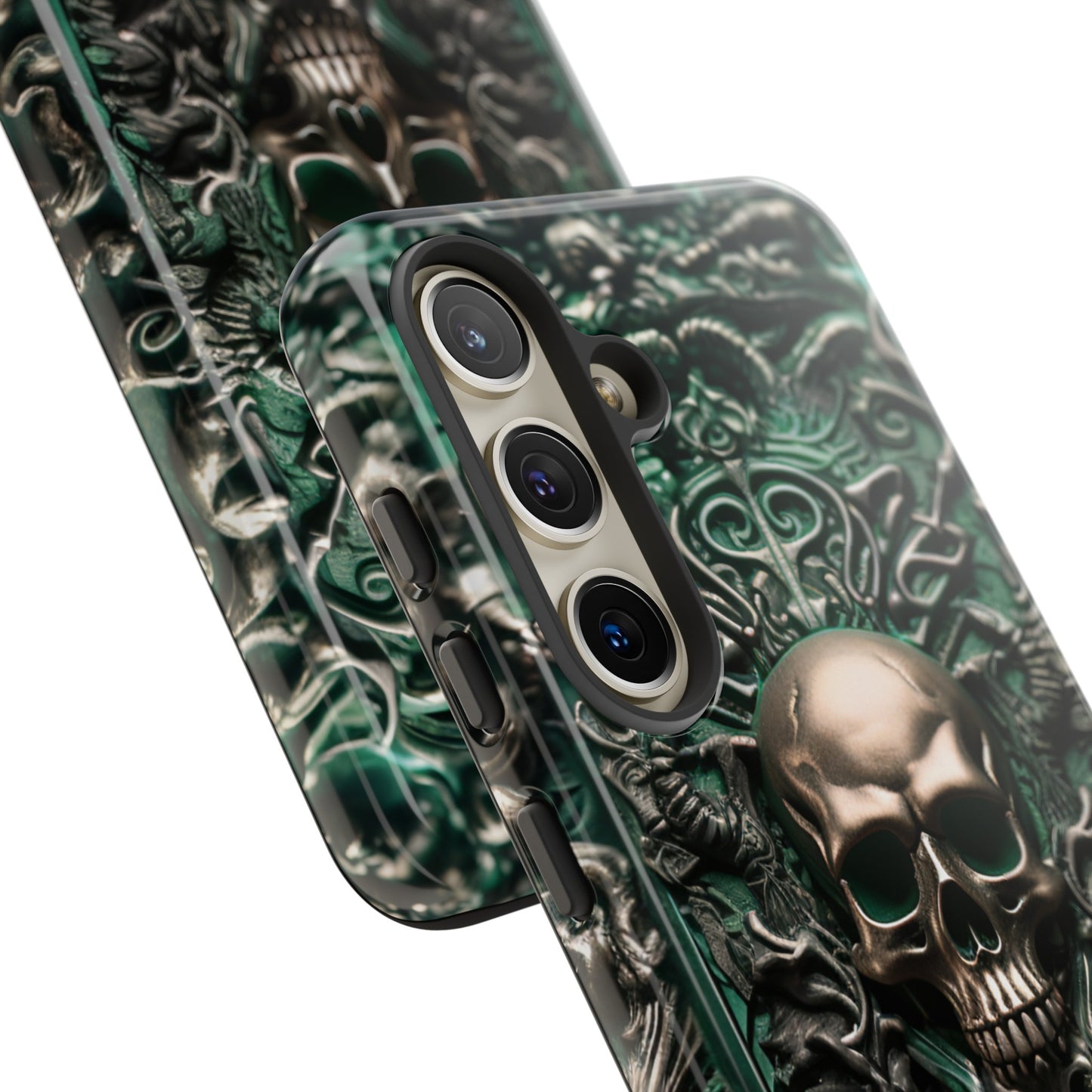 Green Skull Phone Case – Ornate Gothic Design for iPhone, Samsung Galaxy, and Google Pixel Devices