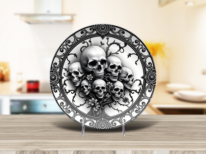 Gothic Skull Cluster Dinner Plate - Dark Victorian Skeleton Decor