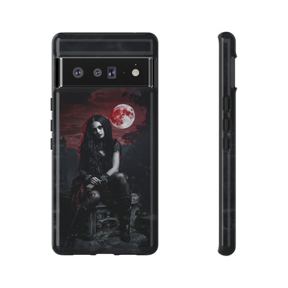 Gothic Vampire Girl Phone Case - Dark Fantasy Design with Blood Moon for iPhone,  Samsung Galaxy, and Google Pixel Devices