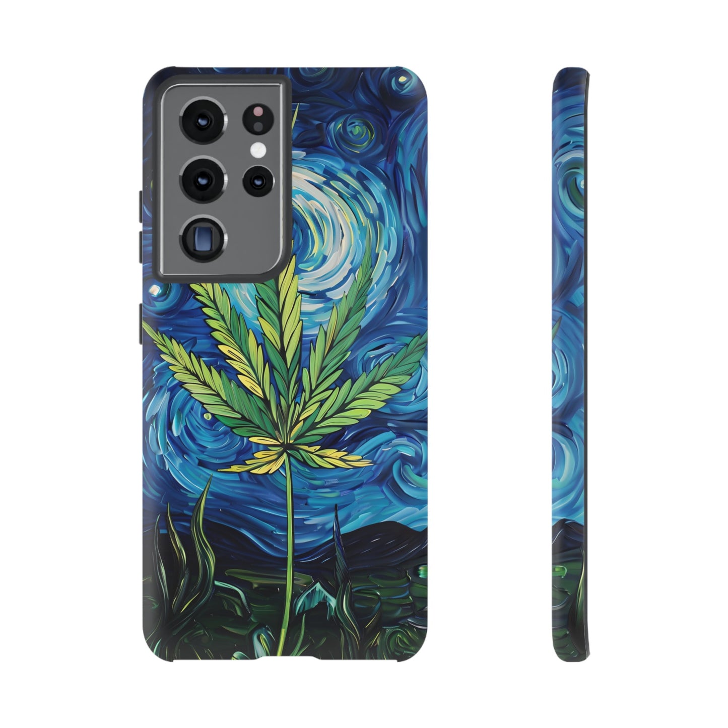 Pot Leaf Starry Night Phone Case – Artistic Marijuana Design for iPhone, Samsung Galaxy, and Google Pixel Devices