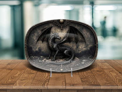 Black Dragon Fantasy Platter – Gothic Dragon Tray with Optional Personalized Text