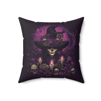 Gothic Witch and Skulls Spun Polyester Pillow - Halloween Home Decor