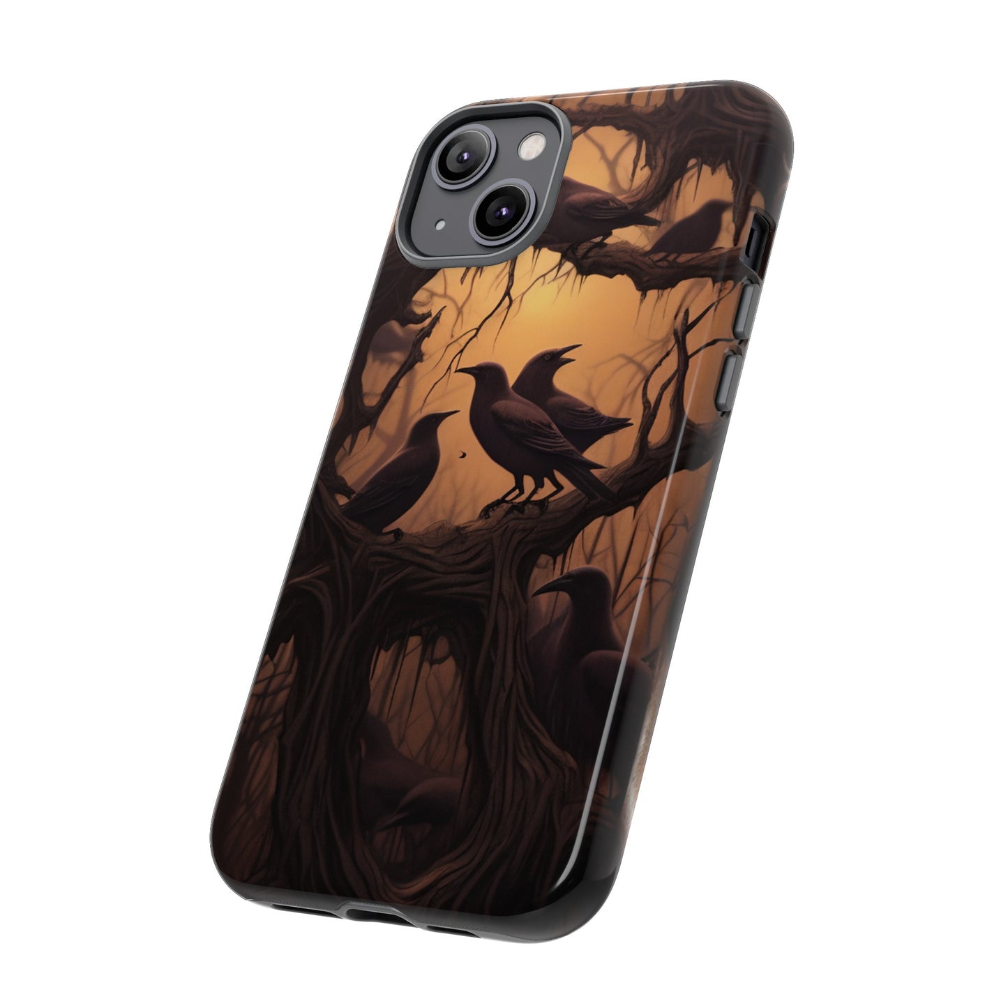 Ravens at Dusk Phone Case – Gothic Halloween Design with Edgar Allan Poe Inspired Crows for iPhone, Samsung Galaxy, and Google Pixel Devices