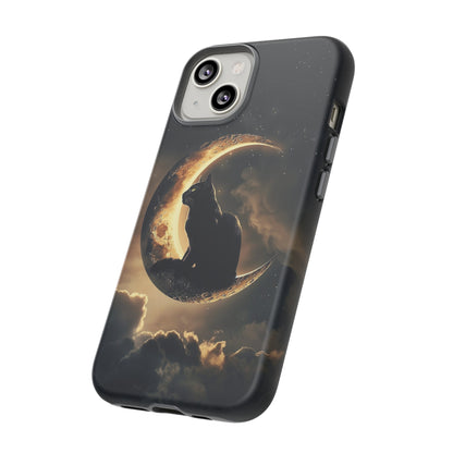 Black Cat on Crescent Moon Phone Case - Mystical Night Sky Design for iPhone, Samsung Galaxy, and Google Pixel Devices