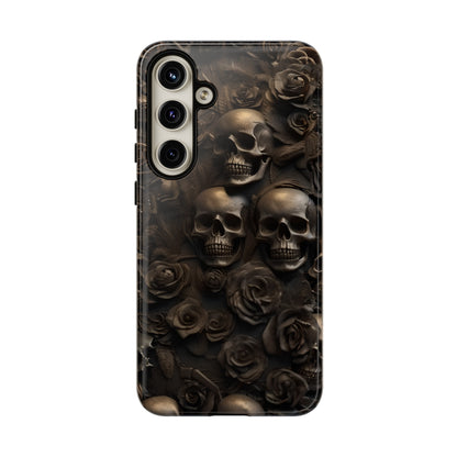 Sepia Gothic Skulls and Roses Phone Case – Dark Floral Design for iPhone, Samsung Galaxy, and Google Pixel Devices