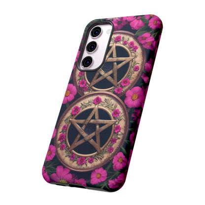 Pentacles in Pink Flowers Tough Phone Case – Mystical Floral Design for iPhone, Samsung Galaxy, and Google Pixel Devices