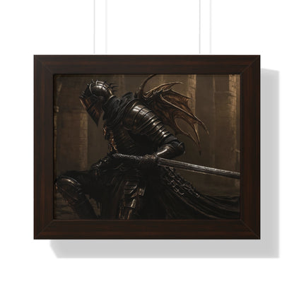 Framed Poster of a Dark Gothic Knight in Candlelit Medieval Castle - Fantasy Wall Art Decor