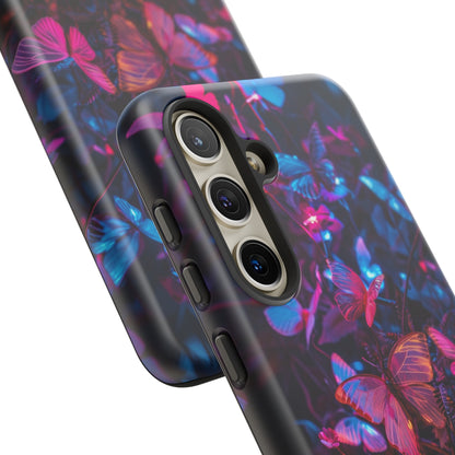 Neon Butterfly Garden Phone Case - Vibrant Nighttime Design for iPhone, Samsung Galaxy, and Google Pixel Devices