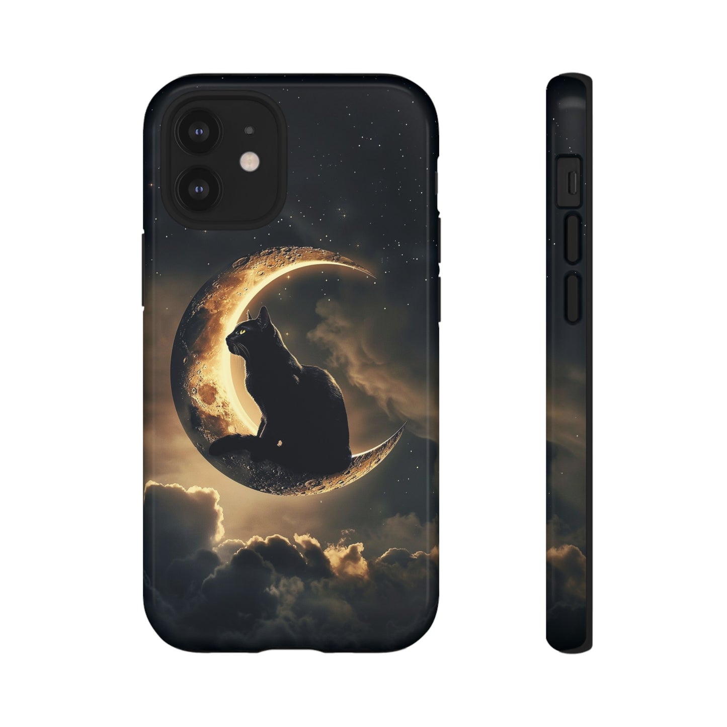 Black Cat on Crescent Moon Phone Case - Mystical Night Sky Design for iPhone, Samsung Galaxy, and Google Pixel Devices