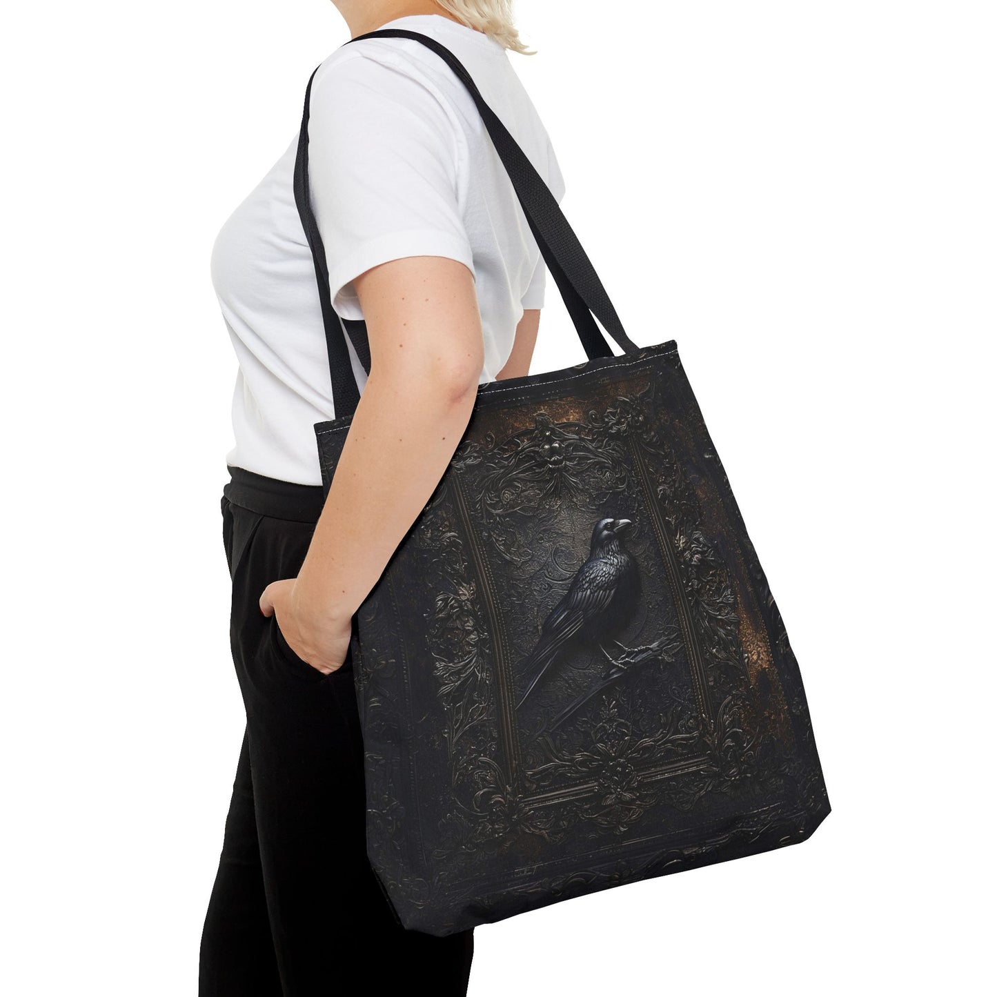 Vintage-Inspired Gothic Raven Tote Bag - Dark Aesthetic Carry-All