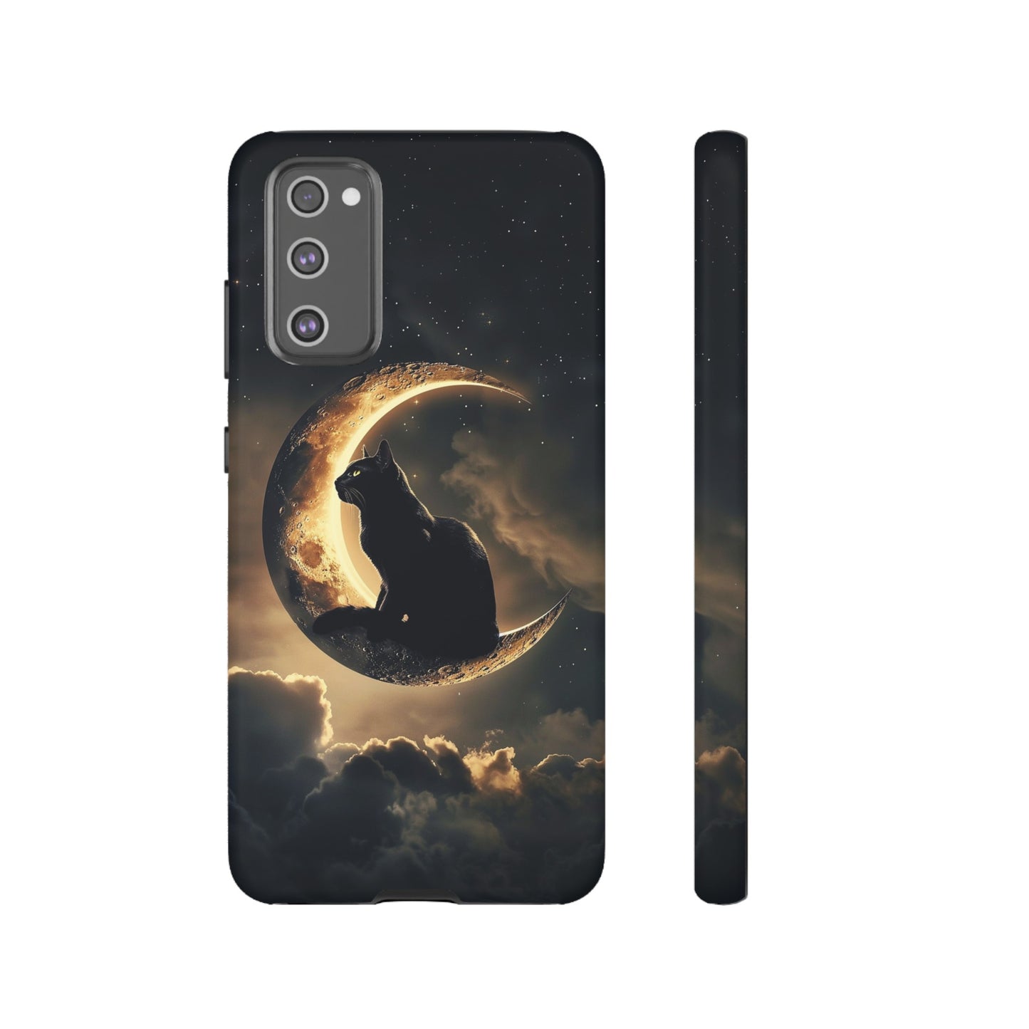 Black Cat on Crescent Moon Phone Case - Mystical Night Sky Design for iPhone, Samsung Galaxy, and Google Pixel Devices