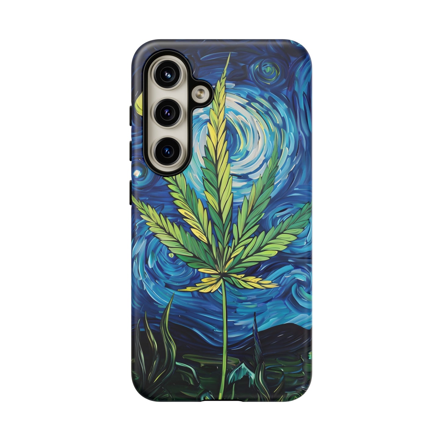 Pot Leaf Starry Night Phone Case – Artistic Marijuana Design for iPhone, Samsung Galaxy, and Google Pixel Devices