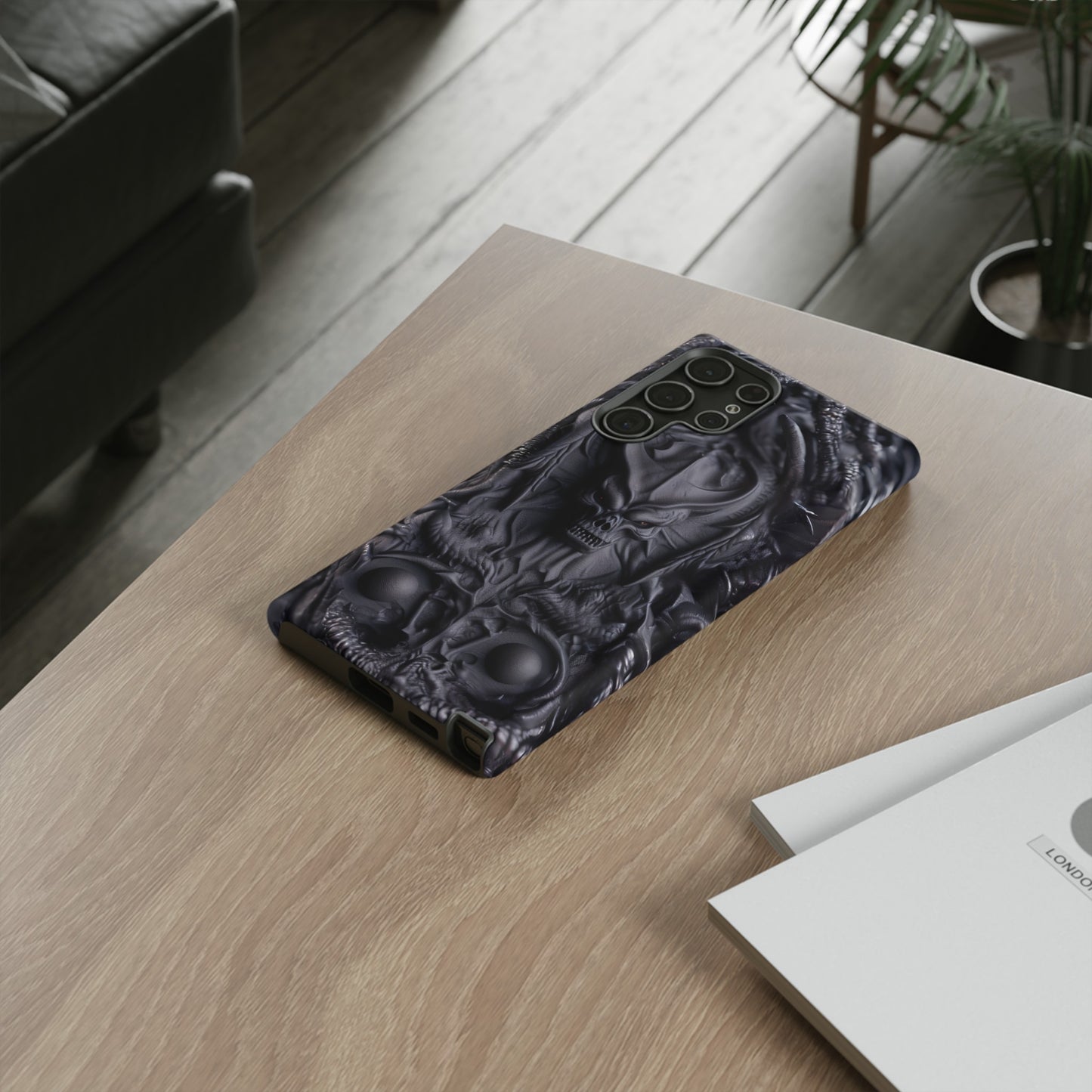 Black Demon Phone Case – Horned Hell Horror Design for iPhone, Samsung Galaxy, and Google Pixel Devices