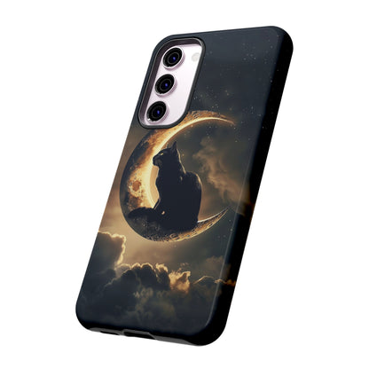 Black Cat on Crescent Moon Phone Case - Mystical Night Sky Design for iPhone, Samsung Galaxy, and Google Pixel Devices